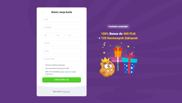 Krok 2 rejestracji CookieCasino